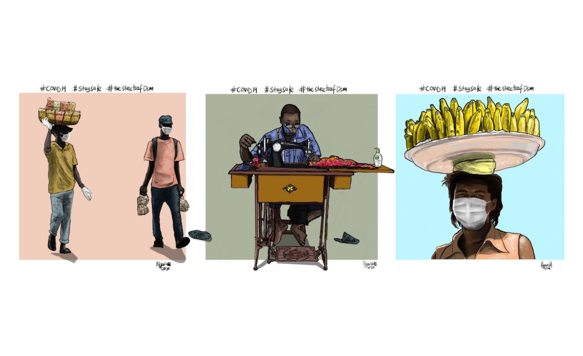 En Tanzanie, un jeune de Dar es Salaam utilise des illustrations numériques pour encourager le respect des mesures de santé préventives telles que l’éloignement physique. « J’étais motivé pour faire la lumière sur les réalités du terrain et partager quelques conseils de santé, explique l’artiste. Je voulais montrer, à travers des illustrations, comment les gens font face à l’épidémie. »