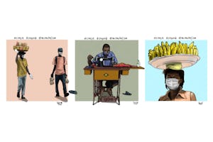 A youth in Dar es Salaam, Tanzania, uses digital artwork to encourage compliance with preventive health measures such as physical distancing. “I was motivated to shed light on the realities on the ground and share some health tips,” says the artist. “I wanted to show, through illustrations, how people are coping with the outbreak.”