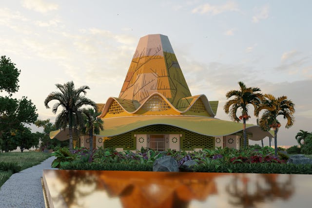 El diseño de la Casa de Adoración de Kinshasa se inspira en obras de arte y estructuras tradicionales, y en las características naturales del Congo.