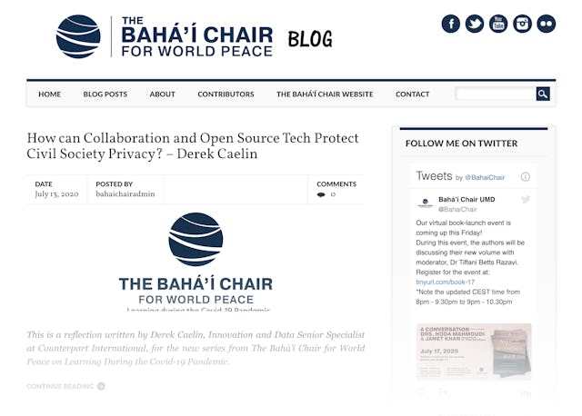 The Baha’i Chair for World Peace at the University of Maryland has invited academics and social actors to offer their reflections on the health crisis and the lessons emerging during this period. The articles explore the effects of the pandemic on economies, the environment, the media, and other areas of life. A common theme that runs throughout the written pieces is how the health crisis has revealed vast inequalities in society.