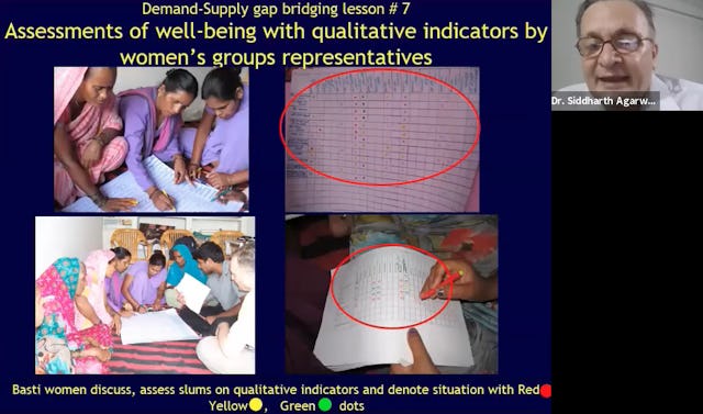 Siddharth Agarwal, of the Urban Research Centre, New Delhi, spoke about several strategies of social solidarity that have emerged in his organization’s experience, including the formation of women’s groups that are able to assess their communities’ needs and seek for their rights to be upheld through a process of “gentle but persevering negotiation” with authorities.