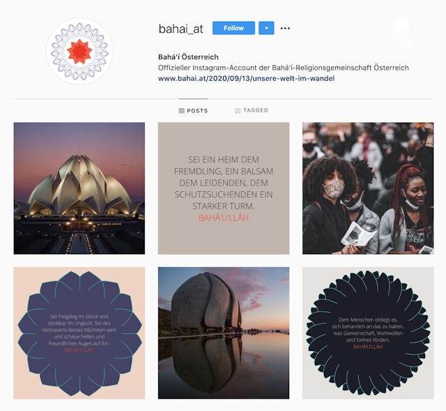 Cuenta de Instagram de la Oficina de Asuntos Externos de la comunidad bahá'í austríaca.