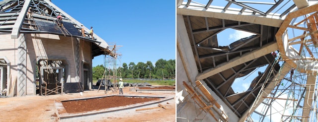 Semua pekerjaan baja sekarang ada di tempat untuk mendukung ubin dan skylight yang akan membentuk atap.