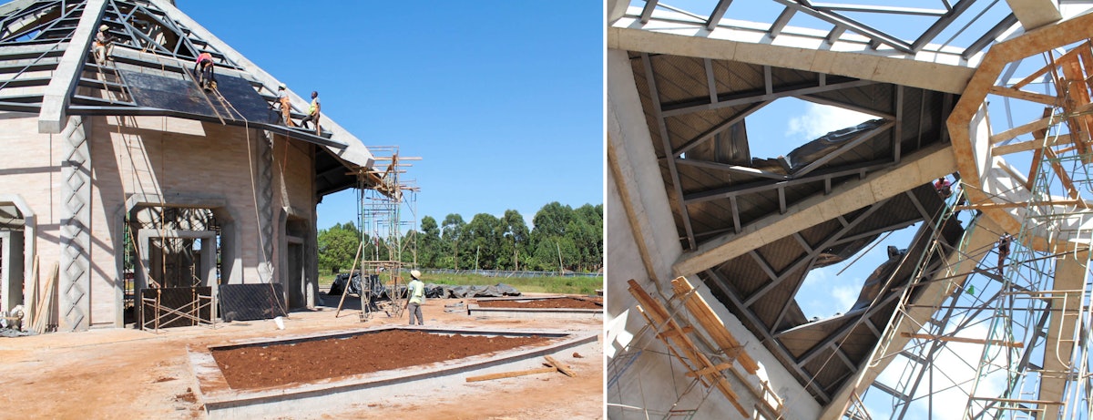 La estructura de acero está lista para sostener las tejas y los tragaluces que formarán la cubierta.