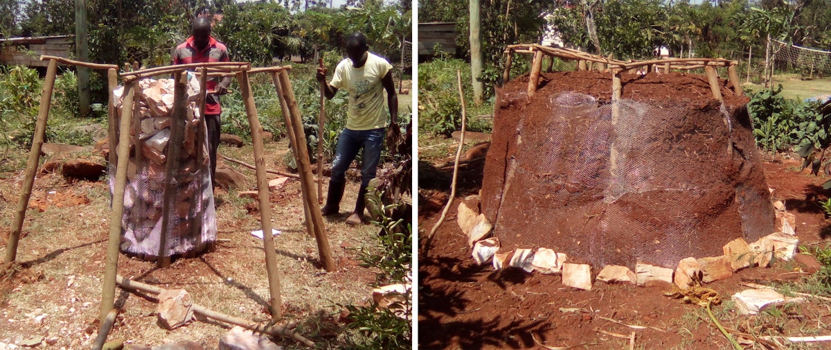 Construction d’une « tour d’alimentation » au centre de formation de la Fondation Kimanya-Ngeyo pour la science et l’éducation, une organisation d’inspiration bahá’íe en Ouganda dont les programmes ont continué à renforcer les capacités dans des domaines spécifiques du développement communautaire pendant la pandémie.