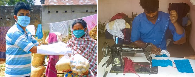 برای پاسخگویی به نیاز شدید به تجهیزات محافظت شخصی، محافل روحانی محلی در هند با تعدادی خیاط مشغول همکاری بوده‌اند تا تولید و توزیع ماسک صورت بپردازند.