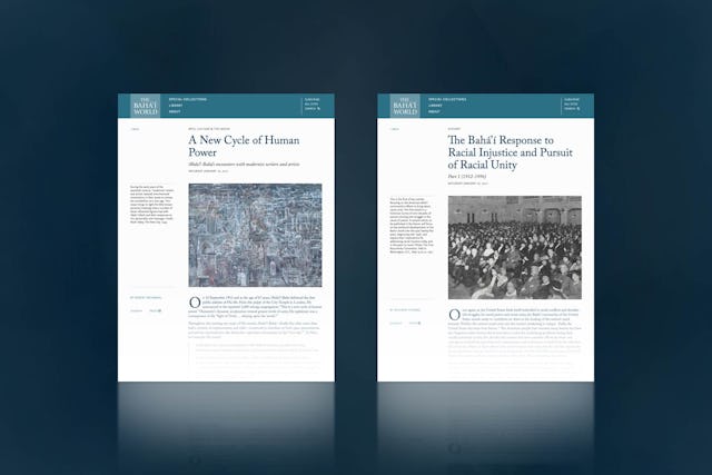 Deux nouveaux articles ont été publiés sur le site web de « The Bahá'i World », intitulés « A New Cycle of Human Power » et « The Bahá’i Response to Racial Injustice and Pursuit of Racial Unity : Part 1 (1912-1996) ».