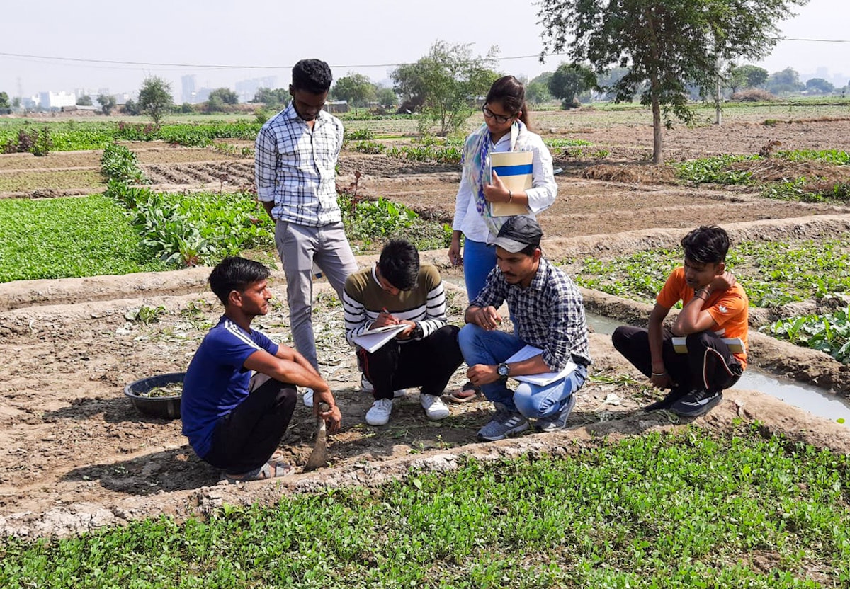 Photograph taken before the current health crisis. The Bahá’í community of India has been involved for years in efforts to develop local agriculture as a means for addressing social and economic challenges. Seen here, participants of the Bahá’í-inspired Preparation for Social Action Program in India study techniques for local agriculture.