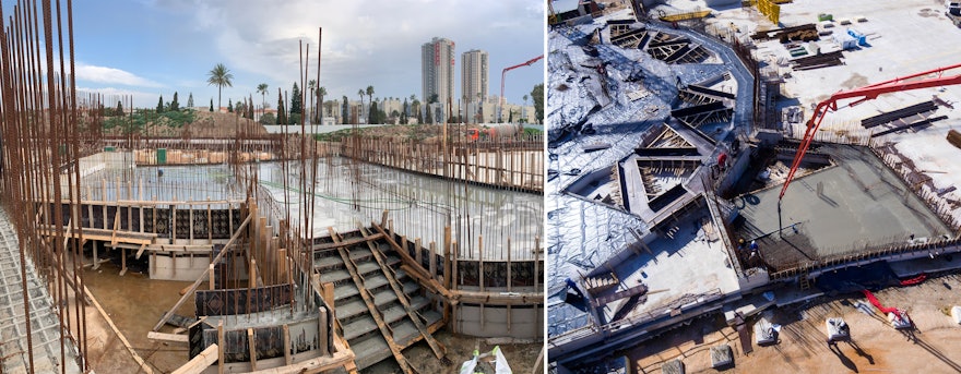 Junto a la plaza central se construyen dos dependencias que quedarán ocultas bajo las bermas del jardín.