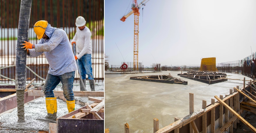 Se procedió a inyectar hormigón sobre una superficie de 2000 metros cuadrados, creando así una plataforma que se pavimentará con piedra local. La losa alcanzará finalmente una altura de unos 3,5 metros sobre el nivel original del terreno.