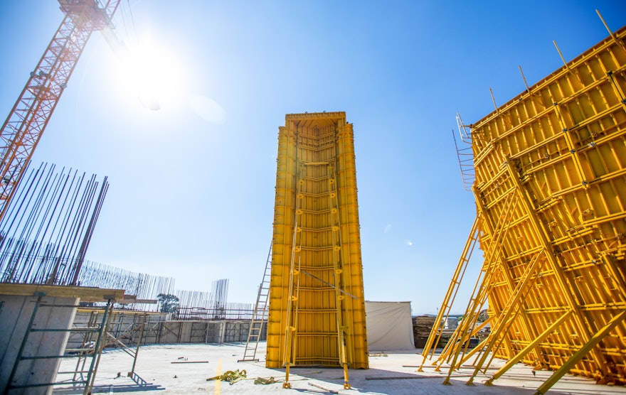 Pictured (center) is the purpose-made formwork that will used as a mold for the eight pillars of the main edifice, each of which will stand at 11 meters.