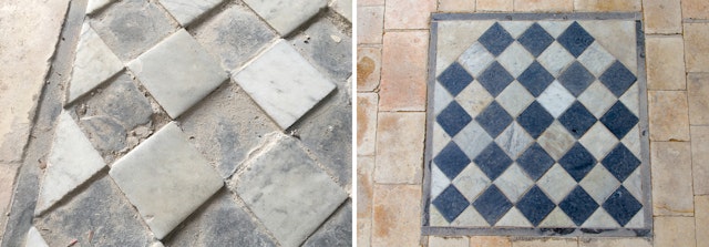 An example of restored stonework in the building.
