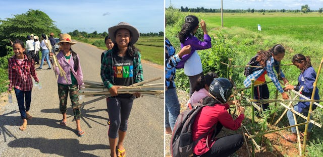 Foto diambil sebelum krisis kesehatan saat ini.  Pada tahun 2019, sekelompok remaja muda di desa Okcheay, Kamboja, mulai menanam pohon di sepanjang jalan untuk meningkatkan kualitas udara dan memberikan perlindungan dari panas.