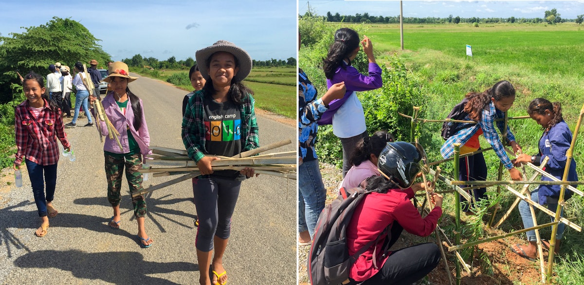 Photographie prise avant la crise sanitaire actuelle. En 2019, un groupe de jeunes adolescents du village cambodgien d’Okcheay a entrepris de planter des arbres le long d’une portion de route pour améliorer la qualité de l’air et abriter de la chaleur.