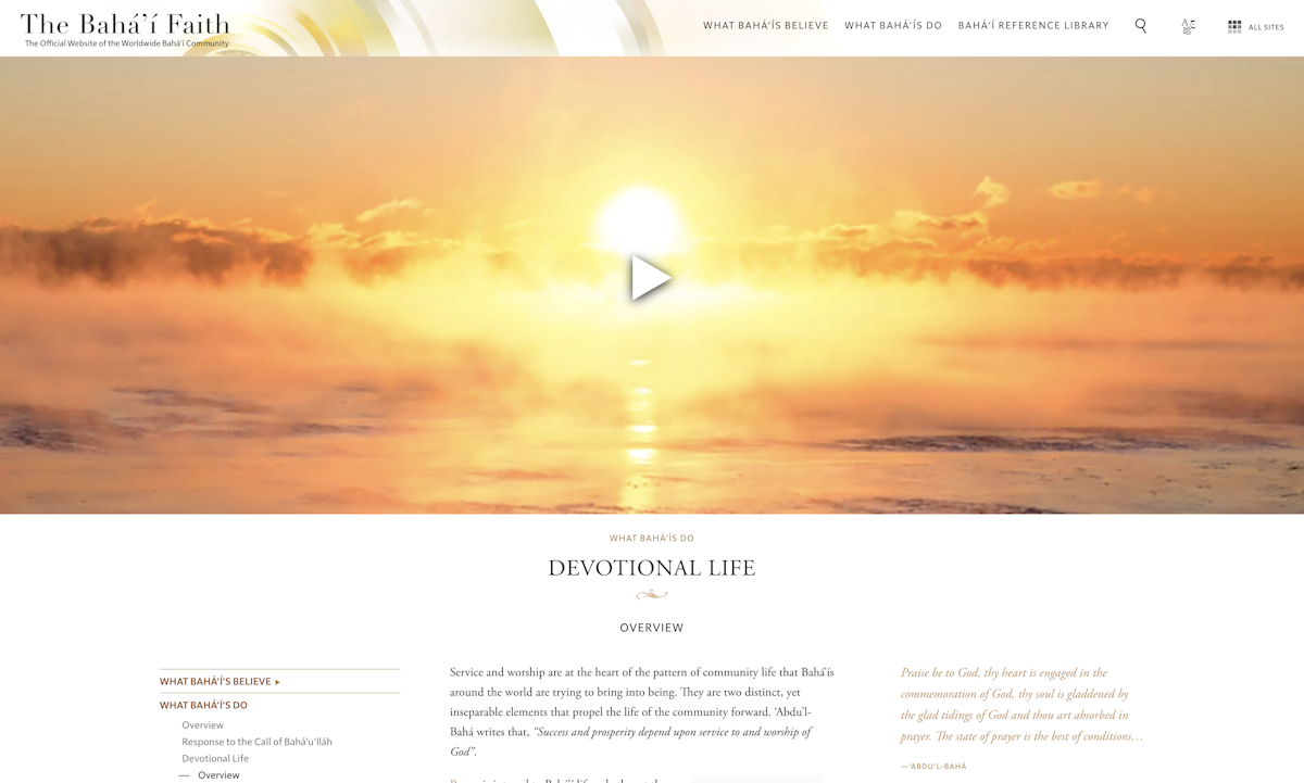 Updates to the site include new videos on the integration of service and worship in Bahá’í community life and other themes.