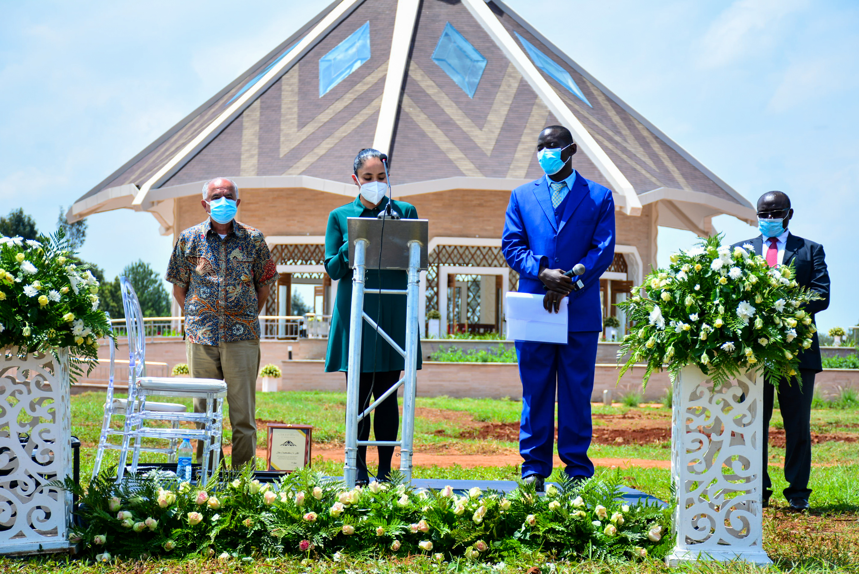 Neda Samimi, the architect of the House of Worship, speaks at the dedication ceremony.