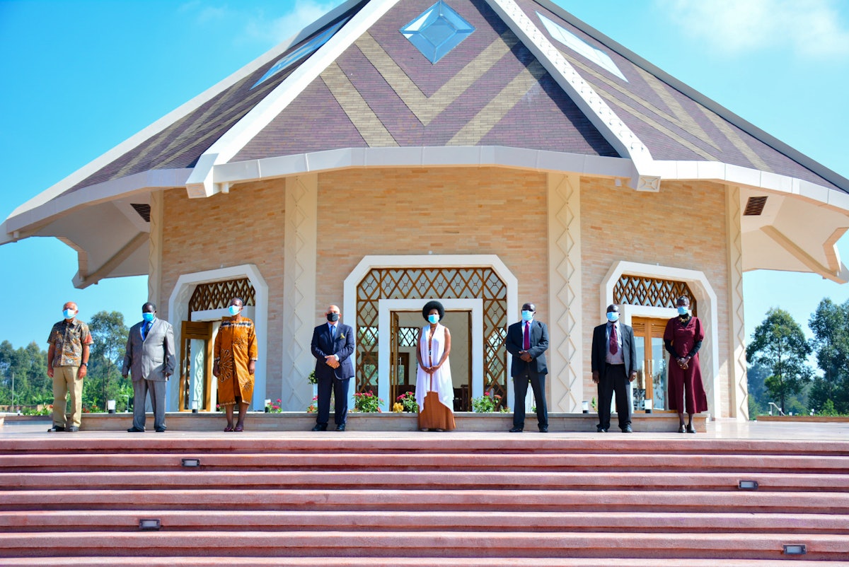 Eight of the nine members of the National Spiritual Assembly of the Bahá’ís of Kenya who were able to attend the dedication of the temple, which is the first Bahá’í House of Worship in the country.