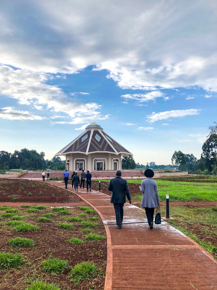 Attendees of the opening ceremony approaching the House of Worship in Matunda Soy, Kenya