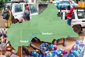 Miembros de un comité de emergencia establecido por la Asamblea Espiritual Nacional de los Bahá’ís de la República Centroafricana recorre cientos de kilómetros desde Bangui, la capital, a la ciudad de Bambari, deteniéndose por el camino para suministrar productos básicos.