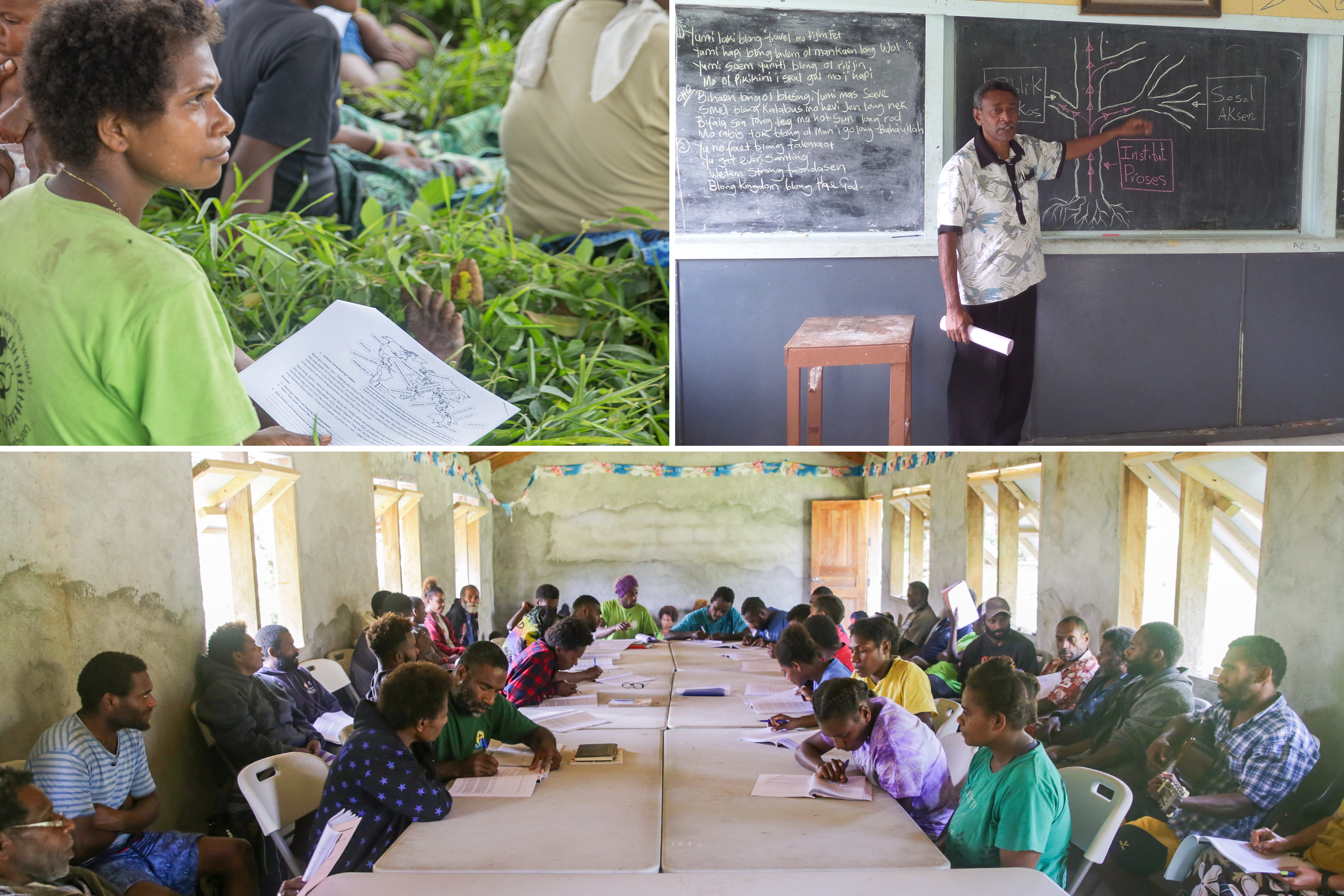 Photographs taken before the current health crisis. The Bahá’í community on Tanna, where a local House of Worship is being built, has a long history of contributing to the spiritual and material well-being of their society, including through the educational efforts pictured here.