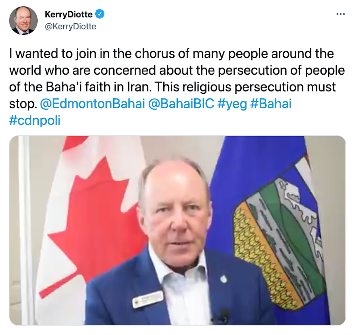 پیام آقای کری دیوت یکی از اعضای پارلمان کانادا در توییتر