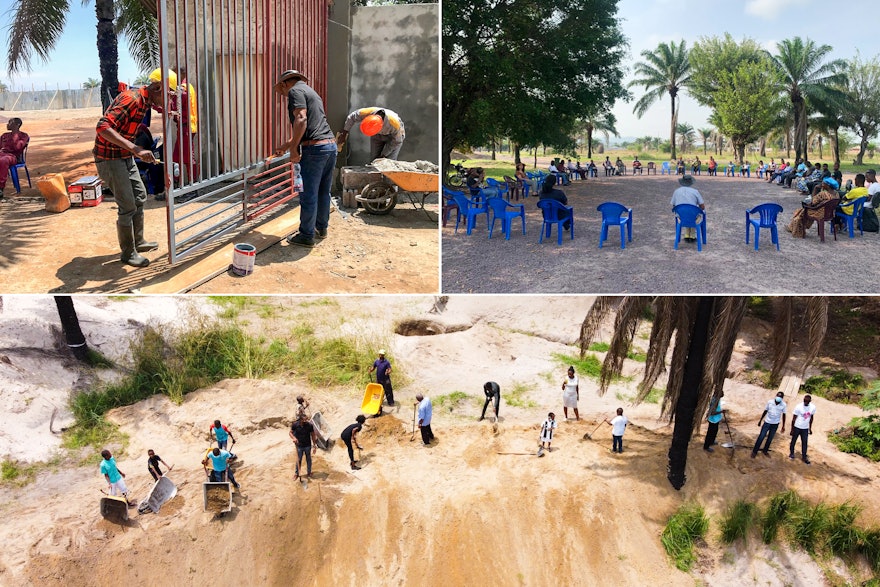 Rassemblements en personne organisés conformément aux mesures de sécurité exigées par le gouvernement.  Des habitants de Kinshasa se sont portés volontaires sur le site du temple, participant à de nombreux aspects du projet.