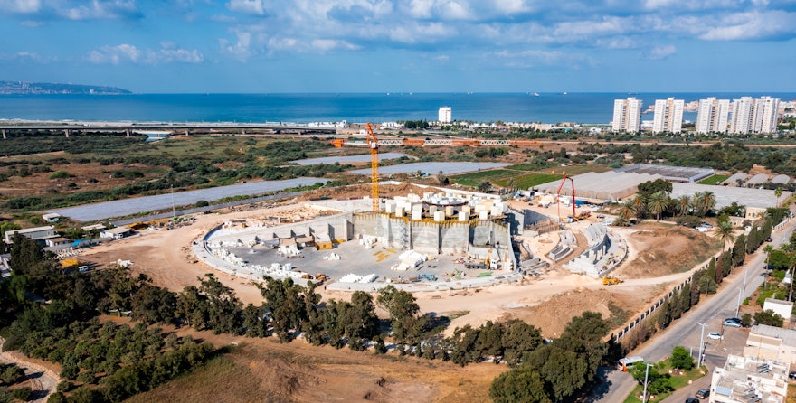 An aerial view of the site from the northeast.