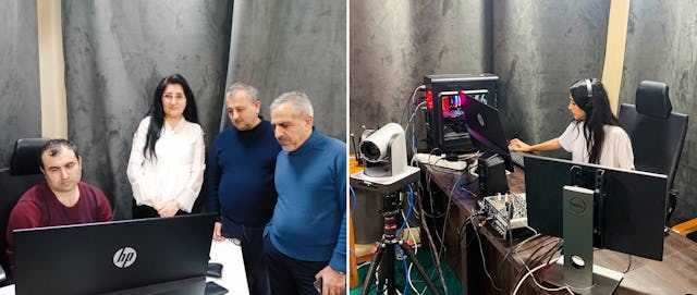 Tampilan di balik layar produksi episode terbaru “Discourse TV”, sebuah inisiatif dari Kantor Urusan Luar Negeri Bahá'í Azerbaijan.