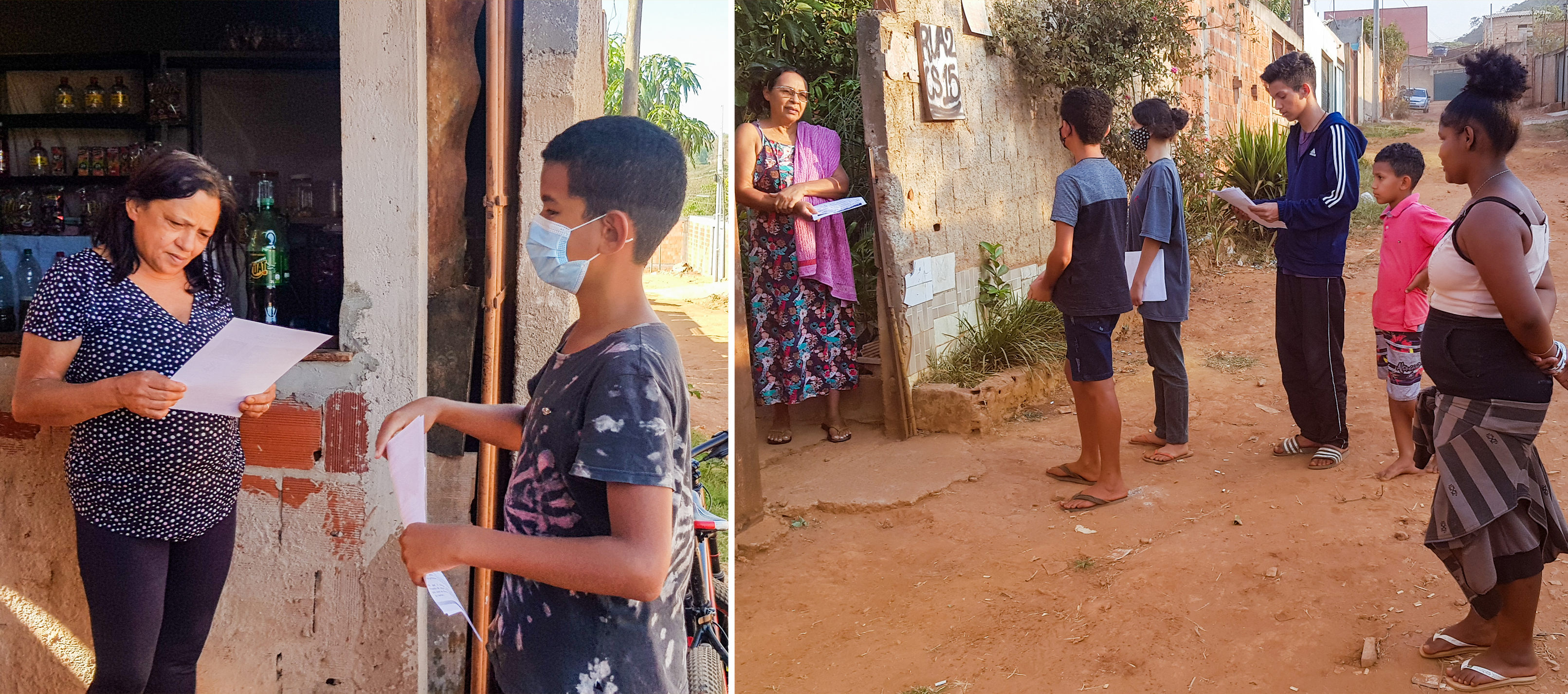The youth delivering a newsletter they made to raise consciousness among neighbors about the environment.
