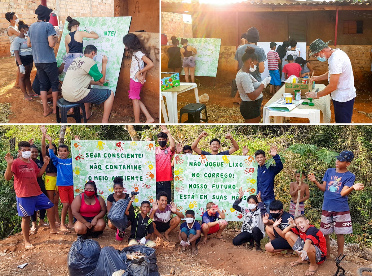 Los jóvenes confeccionaron carteles y los colocaron cerca del río, para invitar a la gente a mantener la zona libre de basura.