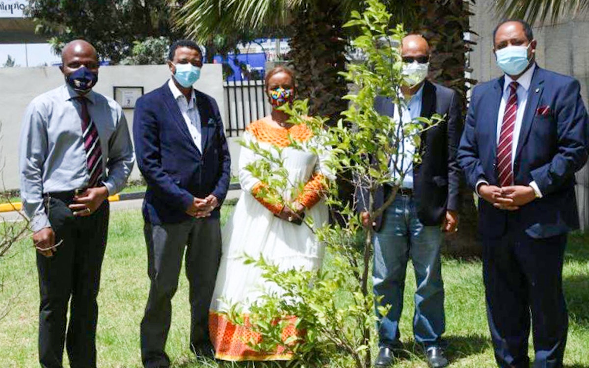 سلیمان بیلای از دفتر جامعهٔ جهانی بهائی در آدیس‌آبابا (نفر دوم از سمت چپ) با نمایندگان سازمان‌های دینی و مدنی در جلسه‌ای به مناسبت روز جهانی محیط زیست در ماه ژوئن.