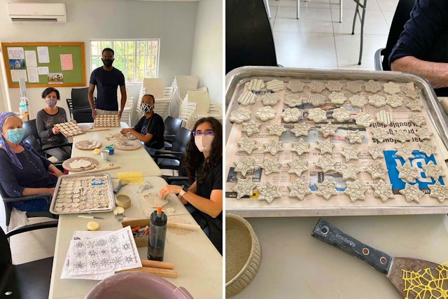 Participants in community-building activities in South Africa have created clay cutouts of various shapes and sizes that will be arranged together to form a nine-pointed star, a symbol of the Bahá’í Faith. The number nine represents unity and perfection.