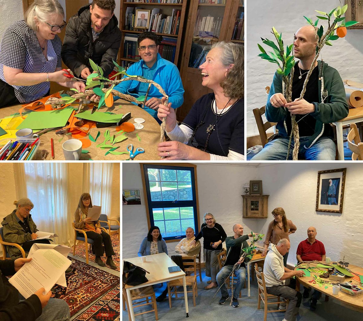 Participants of Bahá’í community-building activities in Stavanger, Norway, have been exploring different aspects of the life of ‘Abdu’l-Bahá through the arts. They are seen here making a paper tree for an upcoming play.