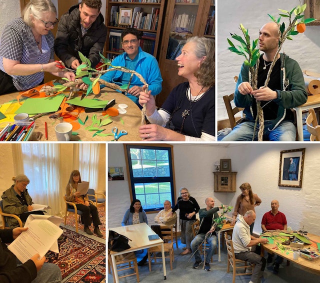 Participants of Bahá’í community-building activities in Stavanger, Norway, have been exploring different aspects of the life of ‘Abdu’l-Bahá through the arts. They are seen here making a paper tree for an upcoming play.