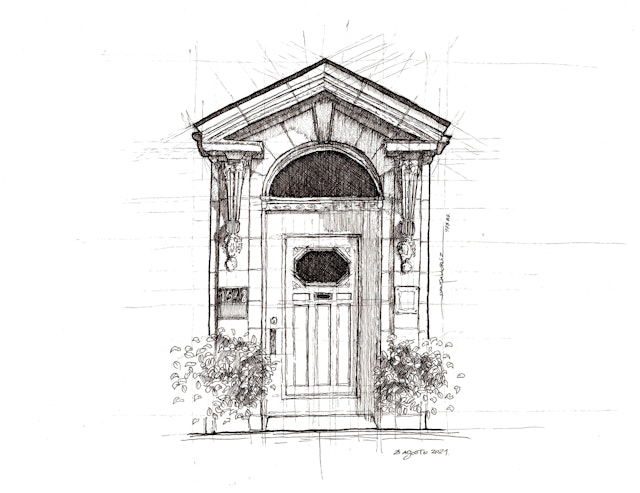 This illustration created by an artist from Chile is of the entrance to the Maxwell residence in Montreal, Canada, where ‘Abdu’l-Bahá gave talks to public audiences during His ten-day visit to that city in 1912.