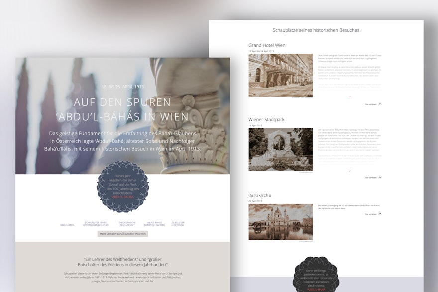 This newly launched website by the Austrian Bahá’í community presents a rich selection of audio-visual materials about ‘Abdu’l-Bahá’s historic visit to Vienna in 1913, where He met with many people and groups, including the theosophical society.