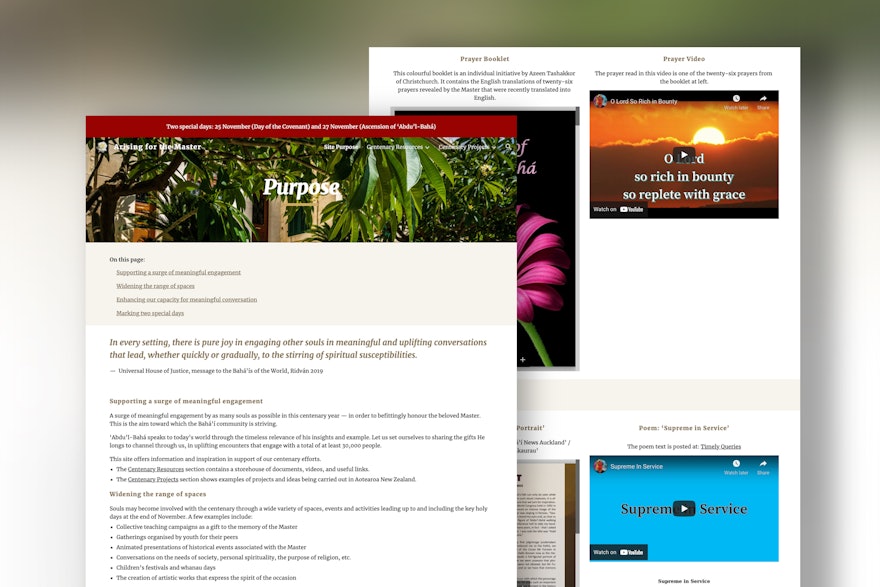 A newly launched website by the Bahá’ís of New Zealand brings together digital booklets, videos, articles, and other materials on the life and work of ‘Abdu’l-Bahá. The website also shares efforts underway across that country to commemorate this occasion.