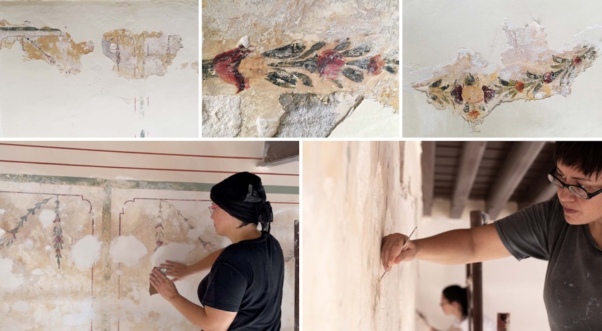 La eliminación de las capas de pintura y yeso de las paredes reveló intrincadas pinturas de la época otomana.