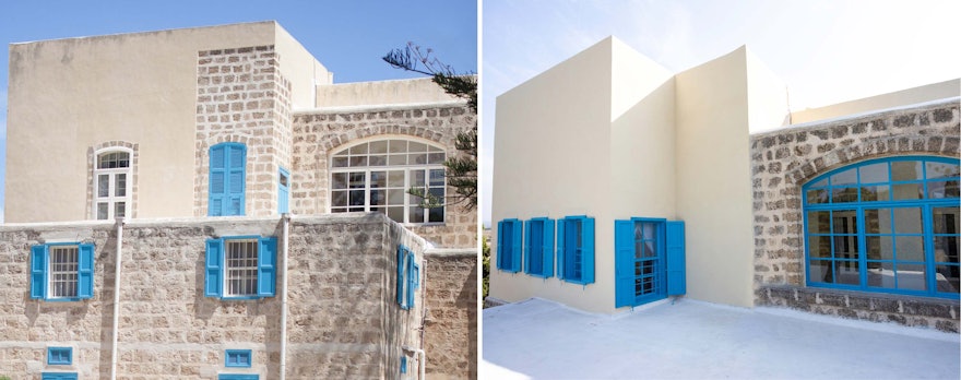 Se ha devuelto su ubicación original a un muro exterior de la Mansión, adyacente a la habitación de Bahá’u’lláh, y se ha reabierto un pasaje que se había sellado. A la izquierda hay una fotografía tomada antes de la restauración y a la derecha una vista actual de la misma parte de la casa.