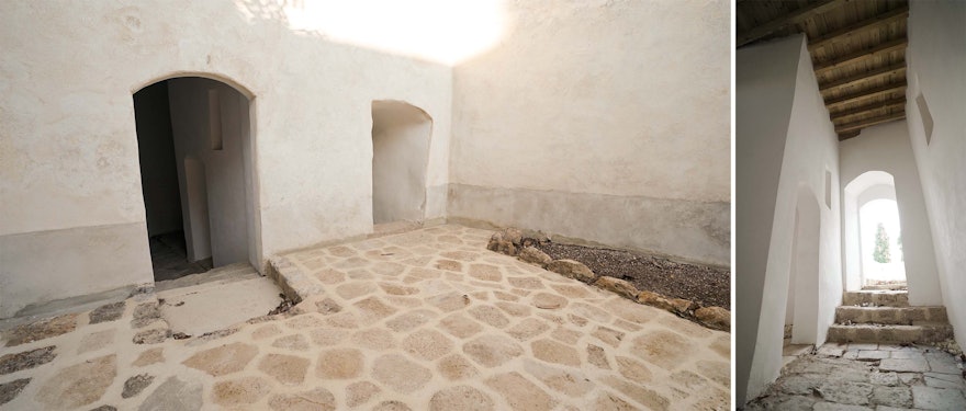 At the end of the courtyard, excavation work has revealed stairs leading down to the kitchen which, in keeping with practice at the time, was outside. A wooden roof was also built for the kitchen.