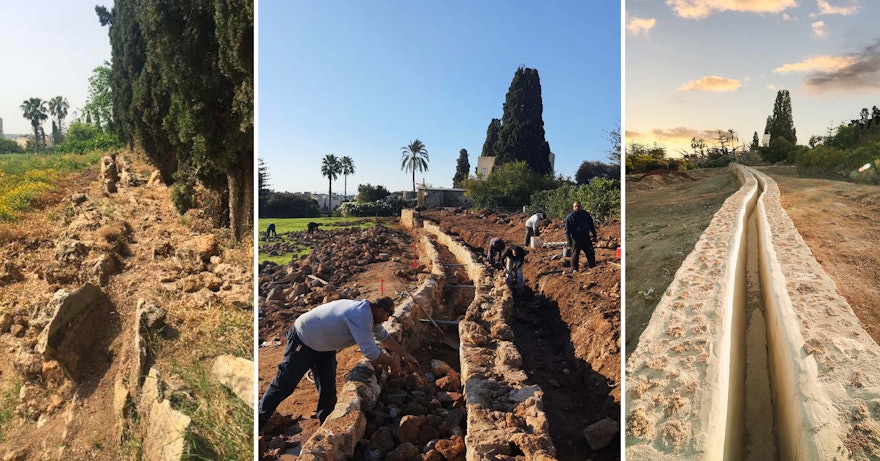 A portion of an aqueduct that passes through the site has now been restored.   The aqueduct was in disrepair at the time of Bahá’u’lláh, but was rebuilt and made operational at His suggestion in response to an offer of service by the Governor of ‘Akká.
