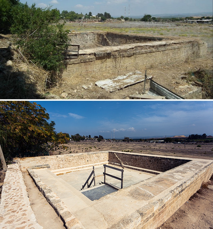 Près du puits se trouve un grand bassin d’irrigation dont les murs et le sol ont été restaurés et renforcés.