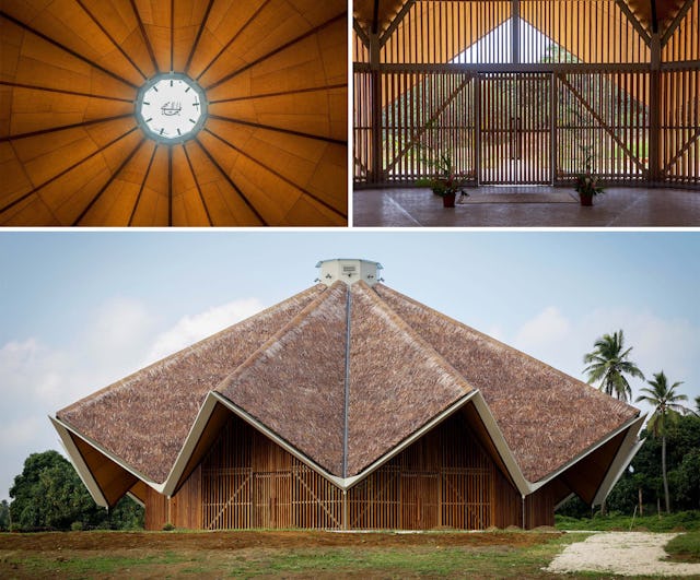 A sacred Bahá’í symbol known as the Greatest Name, a calligraphic representation of the invocation “O Glory of the All-Glorious”, has been placed at the apex of the dome.