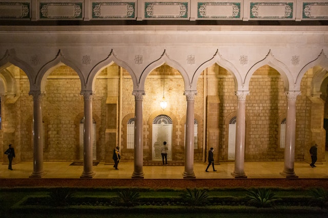 Participants visiting the Shrine of the Báb in the evening.