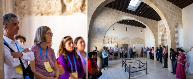 Participants gather and offer prayers at the spot where Mírzá Mihdí, one of Bahá’u’lláh’s sons, fell through a skylight on the roof and passed away.