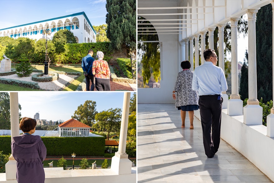 Parmi les lieux saints visités par les participants figure le manoir de Bahjí, situé à côté du tombeau de Bahá’u’lláh. ‘Abdu’l-Bahá a loué cette maison en septembre 1879 comme résidence pour son père et d’autres membres de leur famille. Bahá’u’lláh surveillait du balcon l’arrivée de son fils bien-aimé, ‘Abdu’l-Bahá, en provenance d’Acre.