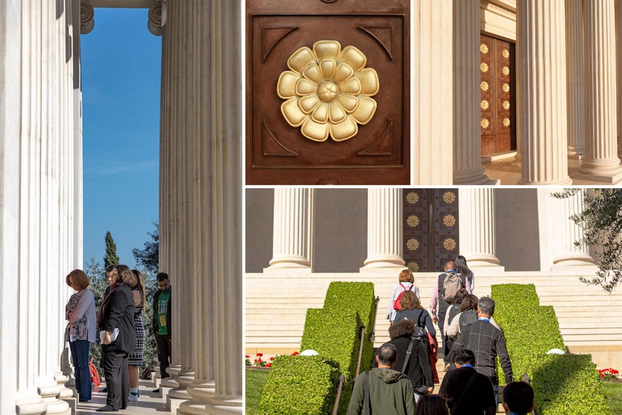 Con espíritu de reverencia, los participantes se acercan a la entrada del edificio de los Archivos.