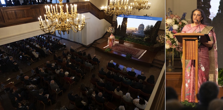 Le discours d’ouverture a été prononcé par un membre du Centre international d’enseignement, Gloria Javid. Mme Javid a parlé de la nature sacrificielle et altruiste de ‘Abdu’l-Bahá. Elle a terminé son allocution par une citation d’un message de la Maison universelle de justice, dont voici un extrait : « …ne voyez pas d’étrangers mais considérez tout le monde comme les membres d’une même famille… »