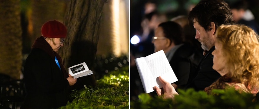 Des participants méditent et réfléchissent sur la vie de ‘Abdu’l-Bahá en attendant le début du programme de la soirée.