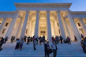 Seen here are participants on the steps of the Seat of the Universal House of Justice moments after the closing of the historic centenary gathering.